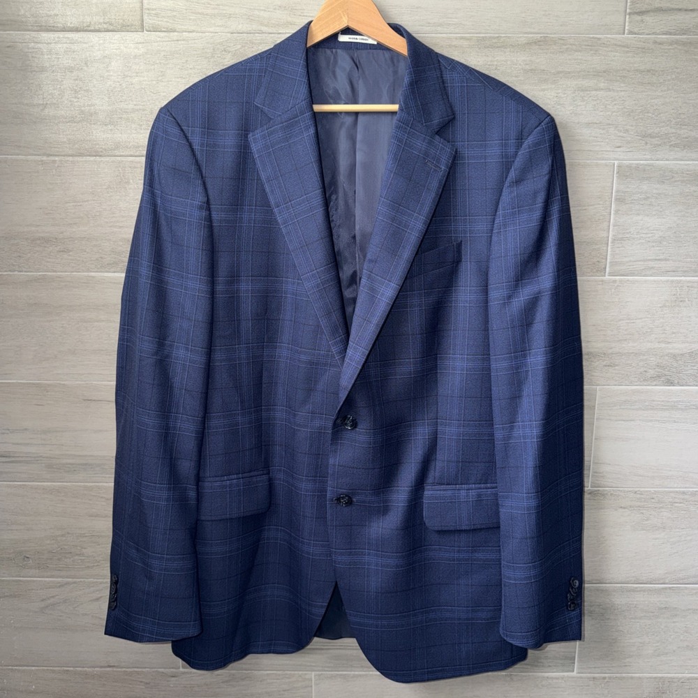 Peter Millar Flynn Classic Fit Blue Plaid Wool Sport Coat Blazer 42T Double Vent